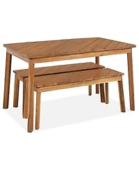 Clihome 3 Pieces Acacia Wood Table Bench Dining Set