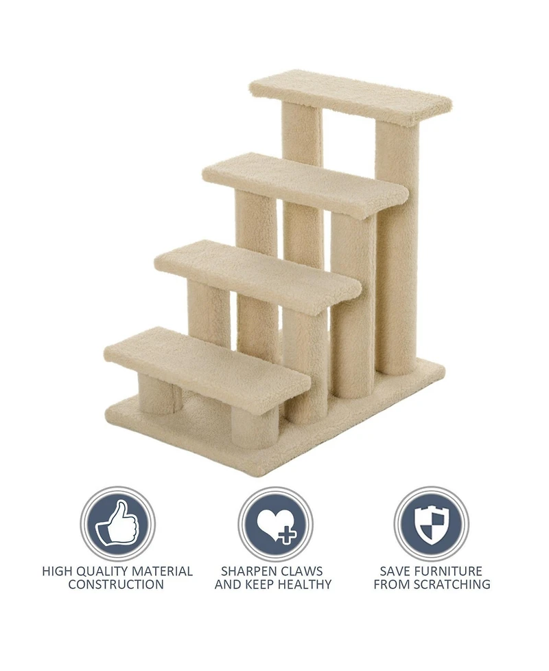 Ruie 25 in 4 Step Carpeted Cat Stairs with Sisal Scratching Posts