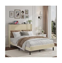Lucky One Full Size Metal Platform Bed Frame with Storage Headboard, Usb Charging, Heavy Duty Metal Slats, No Box Spring Needed