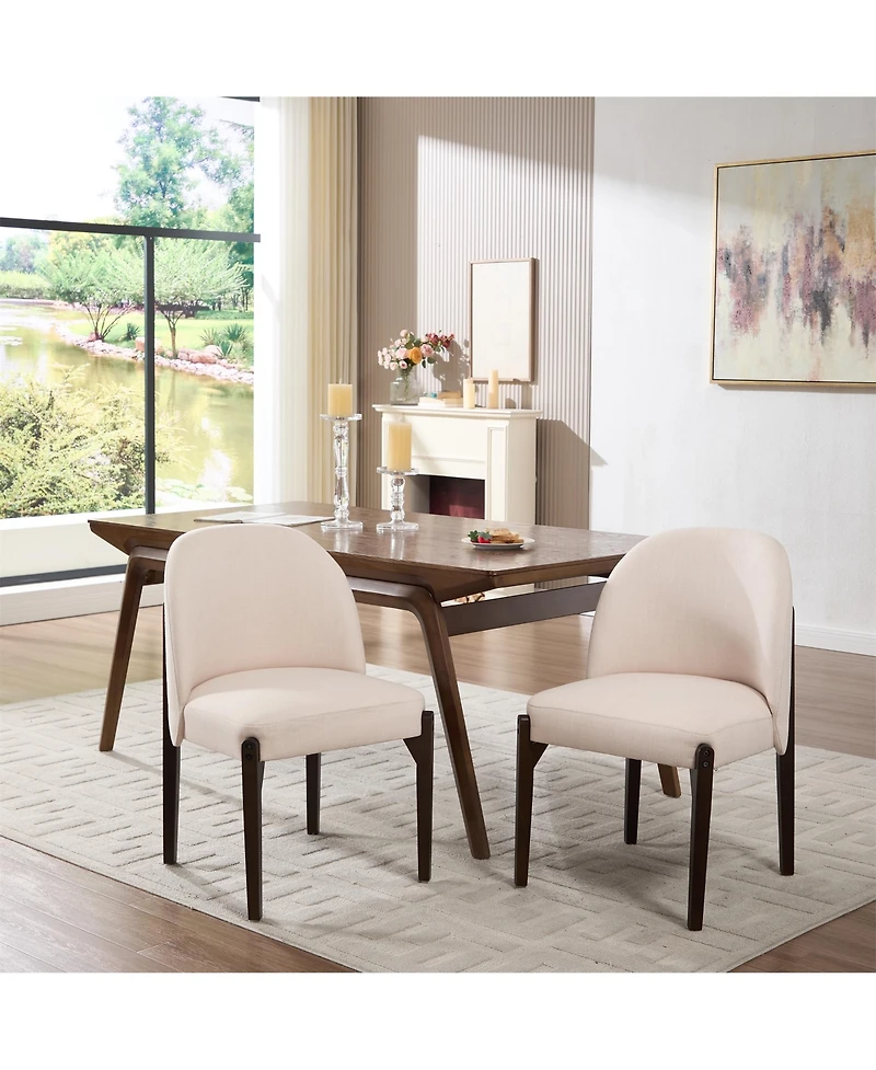 Clihome Wooden Dining Chairs Set of 2, Modern Fabric Upholstered Kitchen Chairs Side Chairs