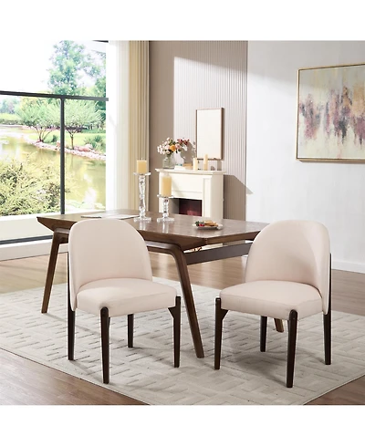 Clihome Wooden Dining Chairs Set of 2, Modern Fabric Upholstered Kitchen Chairs Side Chairs