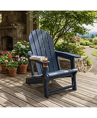 Gymax Adirondack Chair Hdpe All-Weather Fire Pit Chair with Cup Holder and Wooden Texture