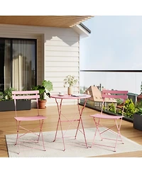 homfan Folding Bistro Set, Outdoor Patio Table and Chairs Set Metal Frame Space Saving Design for Balcony, Garden, Camping