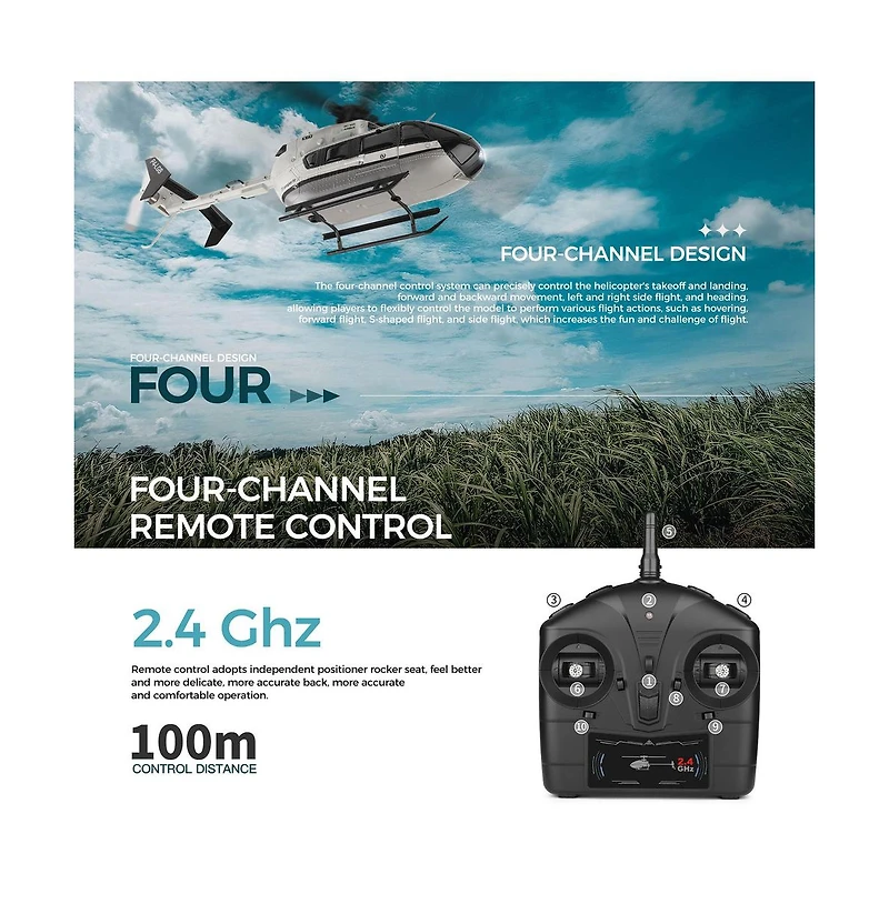 Bruce & Shark 4-Channel Rc Helicopter with Altitude Hold and One-Key Takeoff and Landing