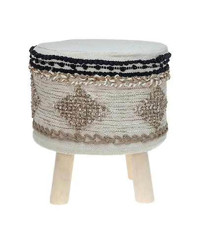HomeRoots 18" Cotton Abstract Round Footstool