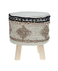 HomeRoots 18" Cotton Abstract Round Footstool
