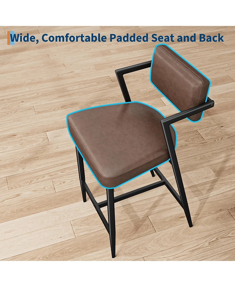 homfan Set of 4 27" Counter Height Bar Stools with Armrests, Faux Leather Upholstery and Footrest, for Kitchen Island