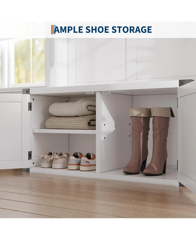 homfan 3-in-1 Hall Tree with Bench and Shoe Storage,Entryway Coat Rack with 5 Hooks