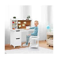 homfan Kids Study Desk and Chair Set with Bookshelf, Bulletin Board and Cabinets Wooden Vanity for Boys and Girls Ages 3-8 for Bedroom or Playroom