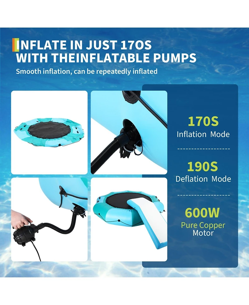 homfan Inflatable Water Trampoline, 10 Foot Floating Water Trampoline with 4 Step Rope Ladder and Anchor Bags for Lake Pool or Ocean