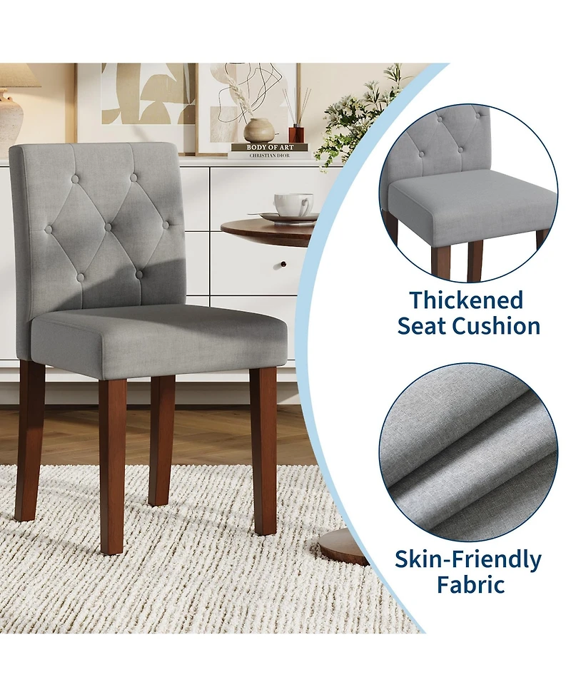homfan Dining Chairs Set for 6, Cotton Linen Upholstered Chair with High Back and Wooden Legs, Kitchen/Living Room/Restaurant