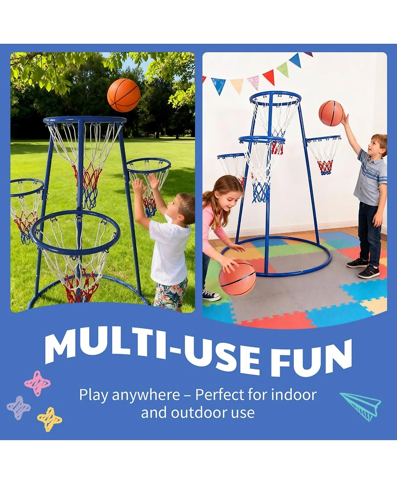 homfan 4 Hoop Adjustable Basketball Set, Toddler Sports Toy with 2 Mini Basketballs and Air Pump