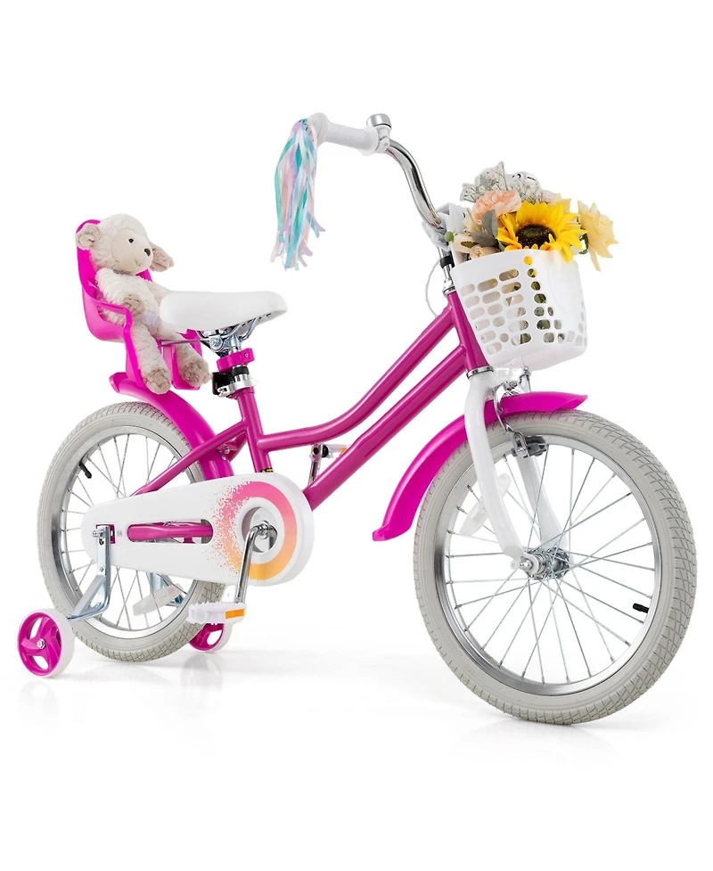 Slickblue 18-Inch Kids Bicycle with Training Wheels and Front Basket, Ages 4-8
