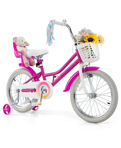 Slickblue 18-Inch Kids Bicycle with Training Wheels and Front Basket, Ages 4-8