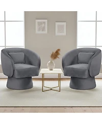 Gymax 2Piece Swivel Accent Chair With Back Removable Lumbar Pillow 360 Degree Rotating Function