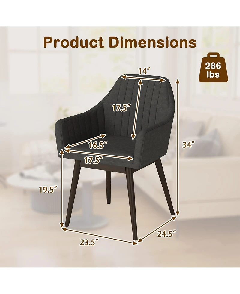 Gymax Set of 4 Dining Chairs Upholstered Kitchen Table With Solid Wood Legs