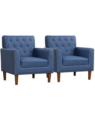 Gymax 2Piece Mid Century Modern Accent Chair With Button Tufted Decoration Rivets Home