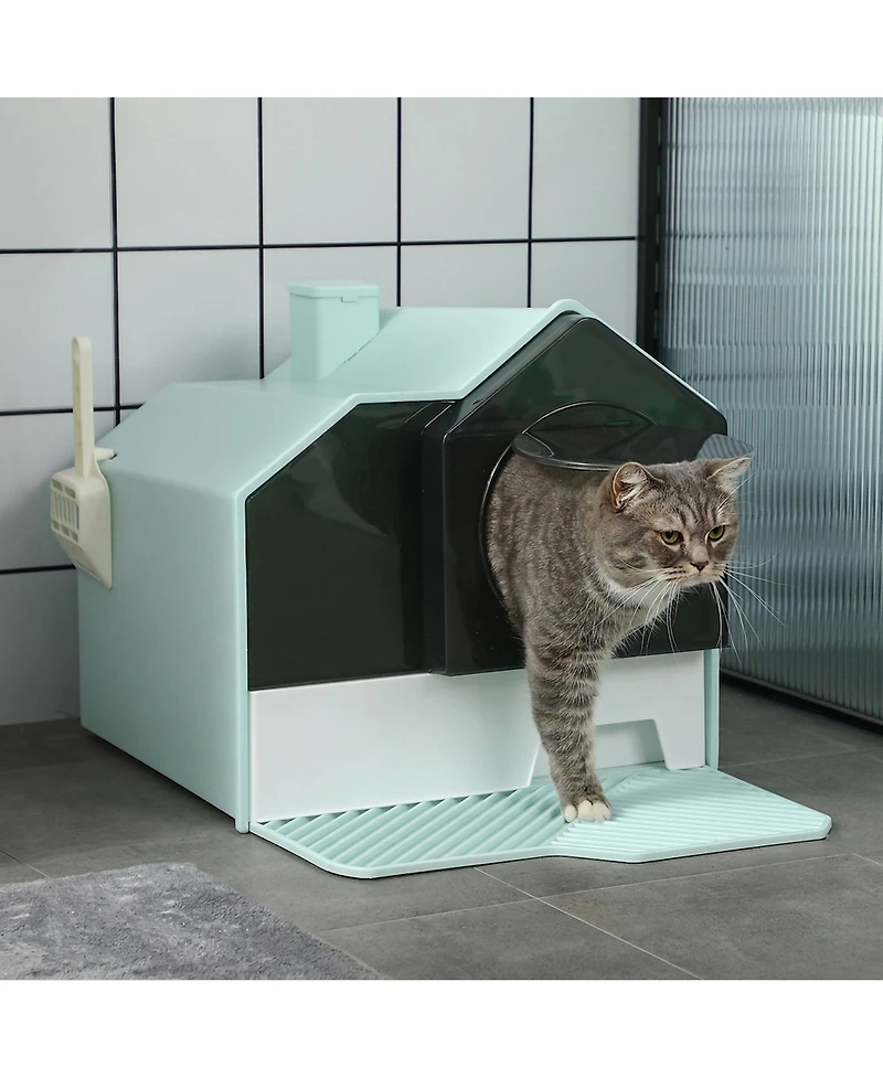 Ruie Hooded Cat Litter Box with Litter Mat and Dual Deodorizers
