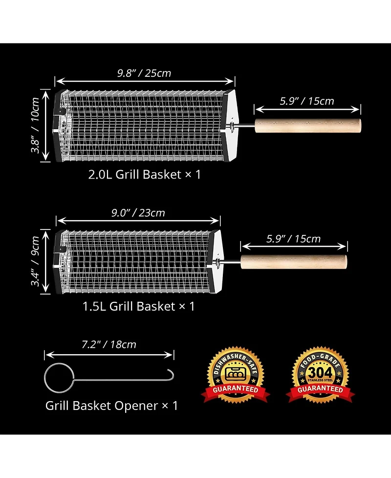 Xdovet Rolling Grill Basket Removable Wooden Handle Stainless Steel Bbq Tool