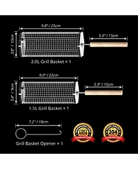 Xdovet Rolling Grill Basket Removable Wooden Handle Stainless Steel Bbq Tool