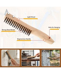 Xdovet Stainless Steel Wire Brush Metal Scraper Wooden Handle Rust Removal Tool