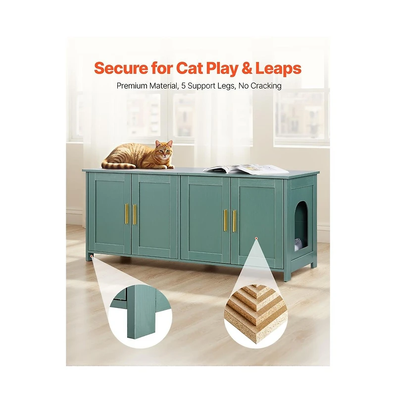 Ruie 47 in Cat Litter Box Enclosure Cabinet with 4 Doors and 2 Entries