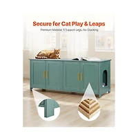 Ruie 47 in Cat Litter Box Enclosure Cabinet with 4 Doors and 2 Entries
