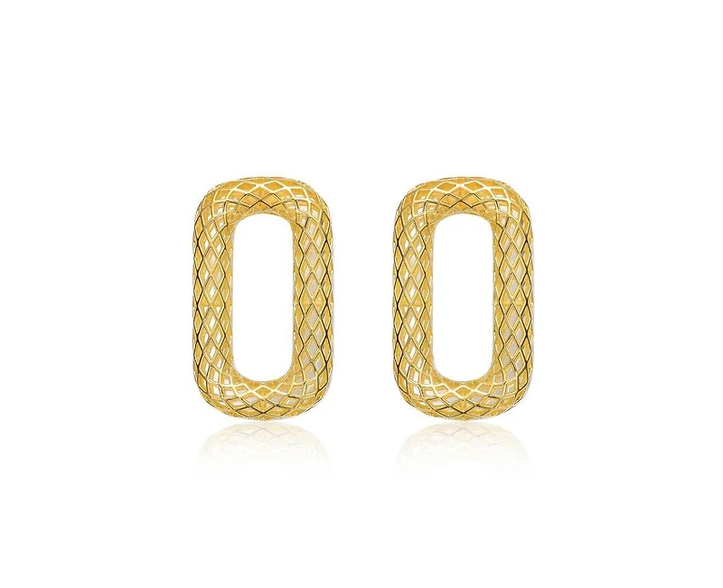 Rachel Glauber Radiant 14K Gold Plated Mesh Rectangular Loops Earrings
