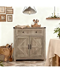 Clihome Wood-Grain Top Farmhouse Barn-Door Storage Cabinet