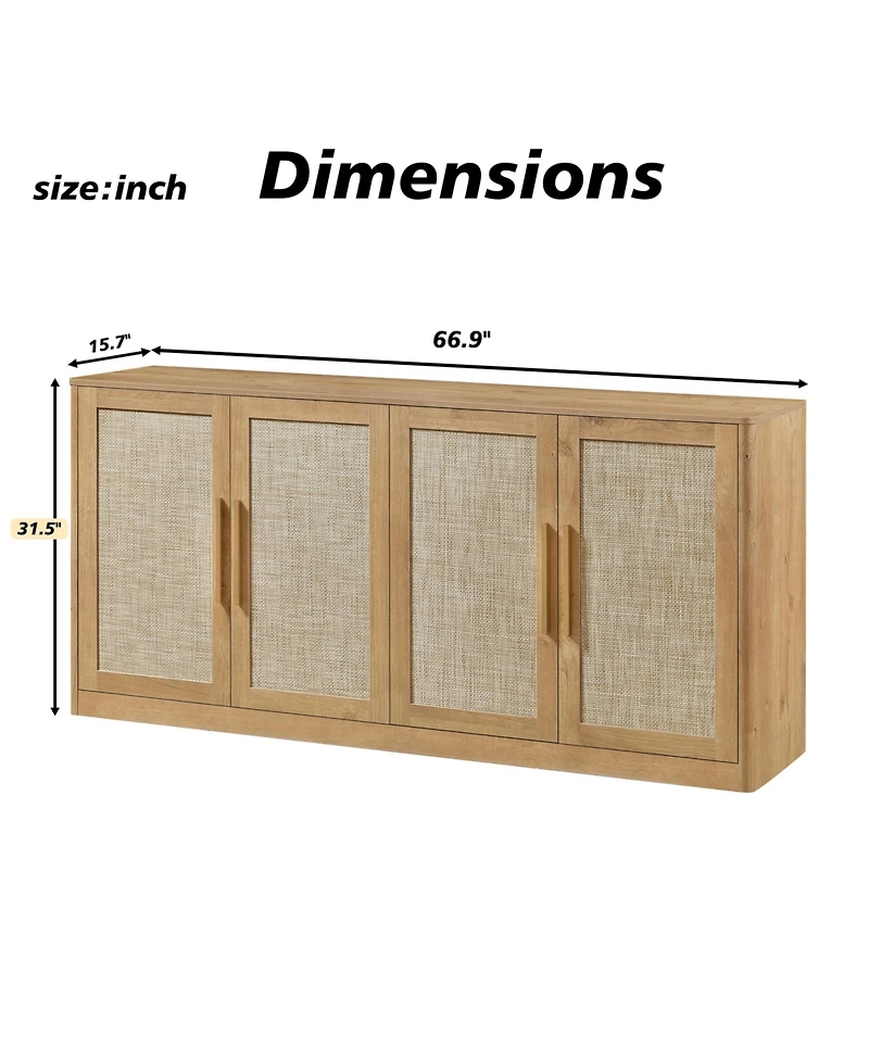 Clihome 67" Rattan 4-Door Buffet Cabinet