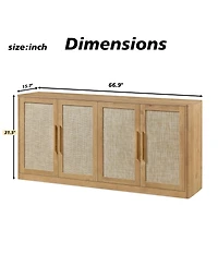 Clihome 67" Rattan 4-Door Buffet Cabinet
