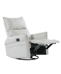 Clihome 360-degree Swivel Rocking Recliner Chair with Extendable Footrest and Pocket, Overstuffed Pu Recliner for Living Room