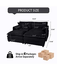 Clihome Deep Seat Sectional Cloud Sofa with 2 Ottomans and Soft Pillows, Loveseat Modular Couch for Living Room, Apartment,Diy Combination