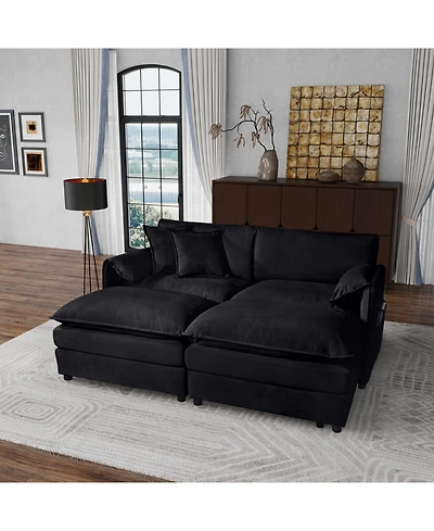 Clihome Deep Seat Sectional Cloud Sofa with 2 Ottomans and Soft Pillows, Loveseat Modular Couch for Living Room, Apartment,Diy Combination