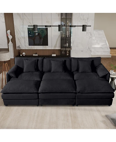 Clihome Oversized Deep Seat Sectional Cloud Sofa Sleeper with 3 Ottomans and Soft Pillows, Modular Couch Bed for Living Room