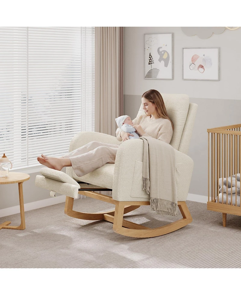 homfan Modern Rocking Chair for Living Room, Comfortable Recliner Rocker with Side Pocket, Soft Linen Upholstered Glider Chair for Bedroom, Nursery