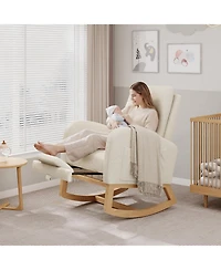 homfan Modern Rocking Chair for Living Room, Comfortable Recliner Rocker with Side Pocket, Soft Linen Upholstered Glider Chair for Bedroom, Nursery