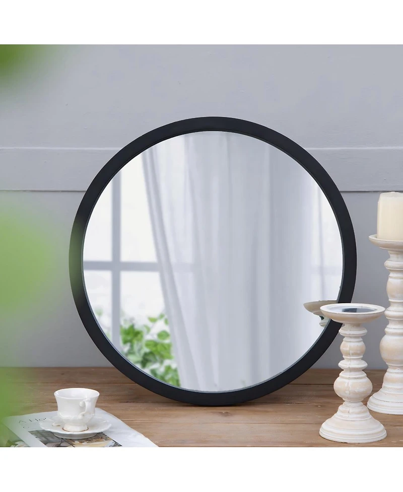 Laoties 20" Round Solid Mango Wood Wall Mirror, Mid-Century Modern Circle Decorative Frame Mirror for Entryway