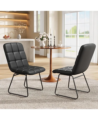 homfan Faux Leather Dining Chairs Set of 2, High-Resilience Foam, Upholstered Room with Metal Frame, Modern Style