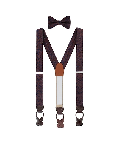 Trafalgar Men's Sobee Paisley Silk Brace and Bow Tie Set