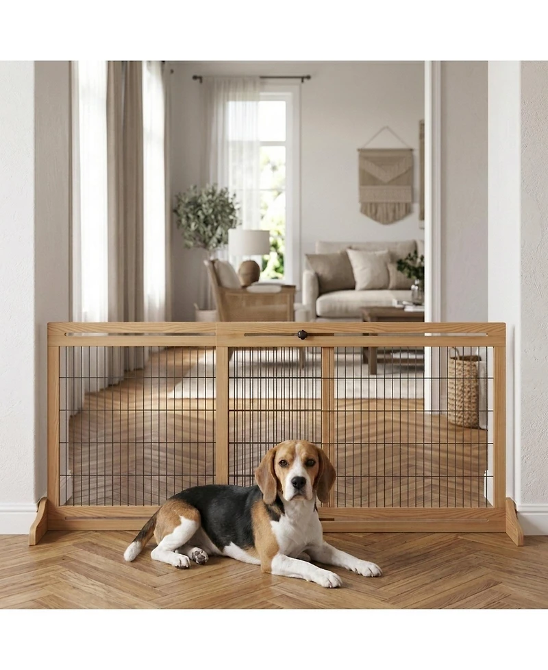 Ruie 71 Inch Extra Wide Freestanding Pet Gate with Adjustable Length for Doorways