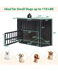 Ruie 35.5 Inch Wooden Dog Kennel End Table with 3 Position Bowl Rack