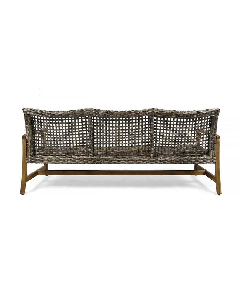 Mondawe Wood Wicker 3-Seater Outdoor Sofa – Wood Patio Couch