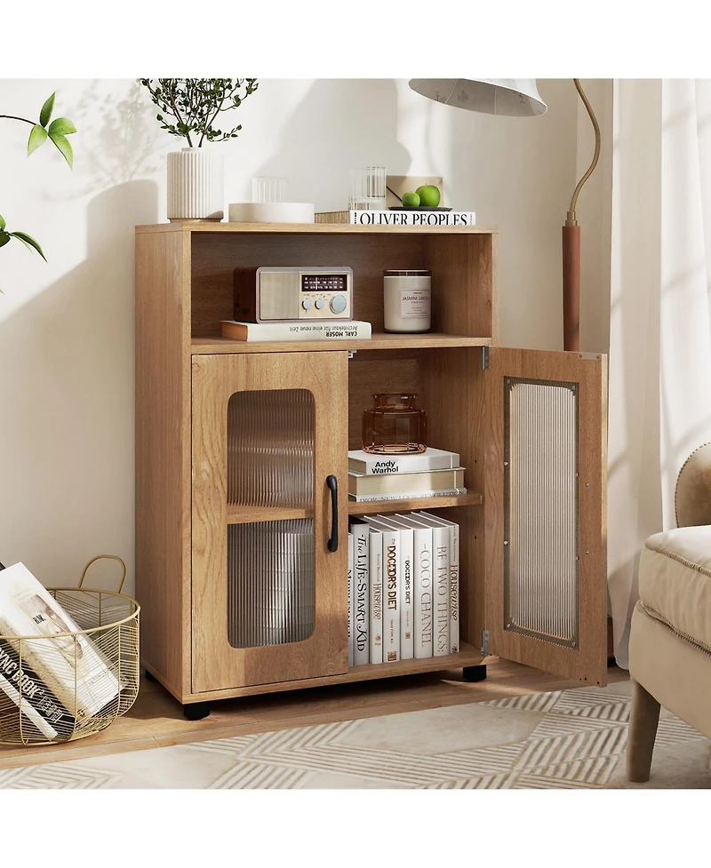 Gymax Bathroom Cabinet Freestanding with 2 Doors and 3-Level Adjustable Shelf