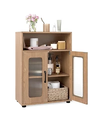 Gymax Bathroom Cabinet Freestanding with 2 Doors and 3-Level Adjustable Shelf