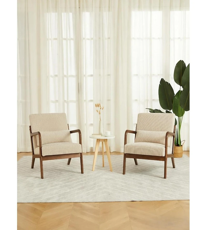 homfan Set of 2 Mid-Century Chenille Accent Chairs – Barrel Armchairs with Lumbar Pillow, Cozy Reading Chairs for Living Room and Office