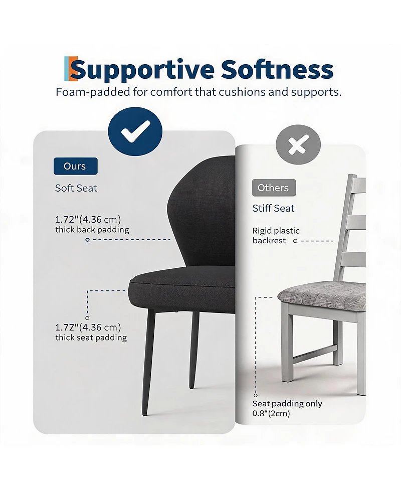 homfan Linen Dining Chairs Set of 4, Modern Fabric Upholstered Kitchen Side Chairs with Metal Pegs, For Living Room, Kitchen, Dining Room