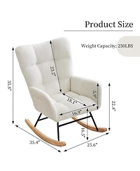 homfan Modern Nursery Rocking Chair, 300lbs Teddy Upholstered Glider with Side Pockets, High Backrest, Armrests, Metal Legs and Wood Base