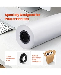 Sevorley Wide Format Plotter Paper, 24 in x 500 ft Cad Bond Rolls, 2-Pack with 3 in Core