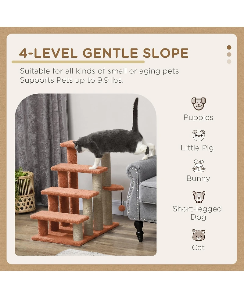 Ruie 4 Level Cat Steps with Scratching Posts for High Beds and Sofas